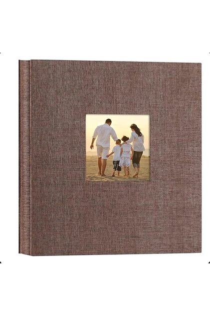 Photo Album, Self Adhesive Scrapbook with Display Window, Linen Cover Memory Book for 3x5 4x6