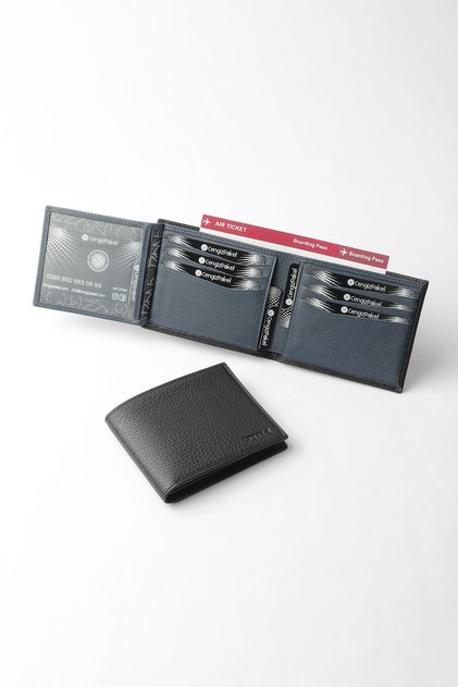 Genuine Leather Horizontal Multi-Card Holder Slim Men's Wallet Black/Parliament – 27407