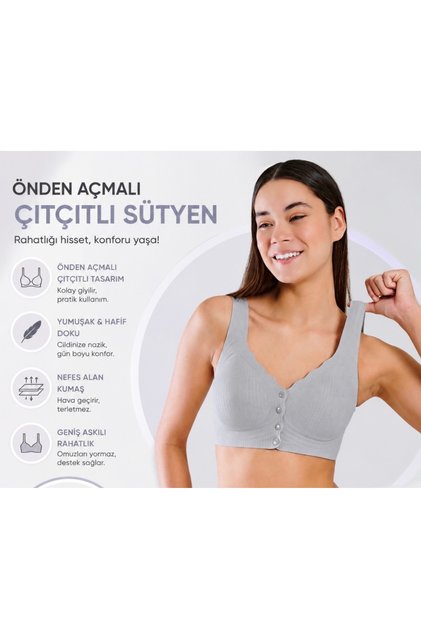 Kadın Önden Açmalı Çıtçıtlı Balensiz Sütyen Geniş Askılı Yumuşak Dokulu Günlük Konfor Sütyeni