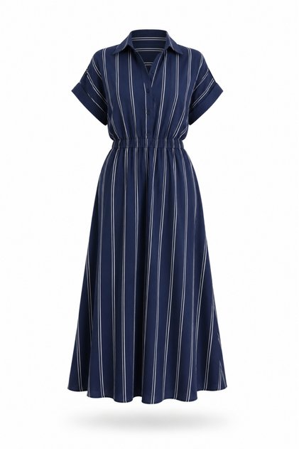 Navy Blue Stone Detailed Striped Dress 4904