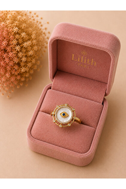 Women's Stress Ring with Eye Figure and Stone, Movable Rotating Gold Color Adjustable Ring