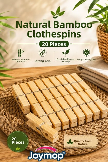 20 Pieces of Natural Bamboo Clothespins – Sturdy Spring-Loaded Wooden Clothespins
