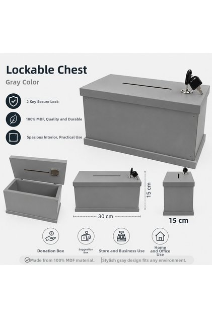 Lockable Piggy Bank Stylish with 2 Keys – Gray Color (30X15 X15 cm)