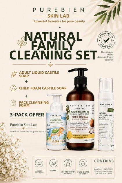 3-Pack Deal: 100% Natural Facial Cleansing Foam | 150ml + 100% Natural Castile Liquid Soap 500 ml + 100% Natural Children's Foaming Castile Soap 300 ml
