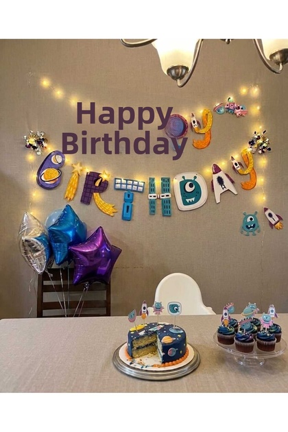 Birthday Blue Space Themed Letter Banner