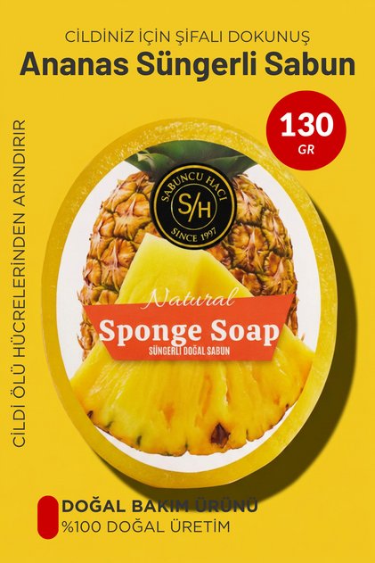 Natural Sponge Soap with Pineapple Extract (Helps Repair Sunken and Strawberry Legs) 130-140 Gr