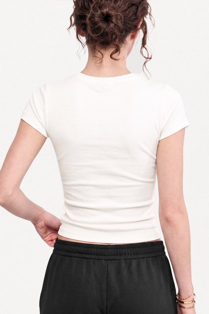 Kadın Bisiklet Yaka Ultra Soft %100 Pamuk Kısa Kol Body - Beyaz 3