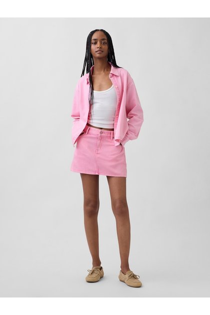 Kadın Pembe UltraSoft Denim Mini Etek