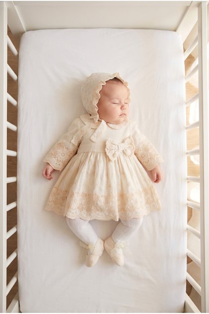 Magnolia 4-Piece Luxury Mevlüt Set with Scallop Detail, 100% Cotton, Special Occasion Dress for Baby Girl