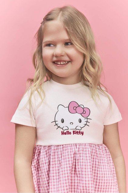 Hello Kıtty Corded Fabric Ribbed Knit Dress Baby Girl H1208A526Sm