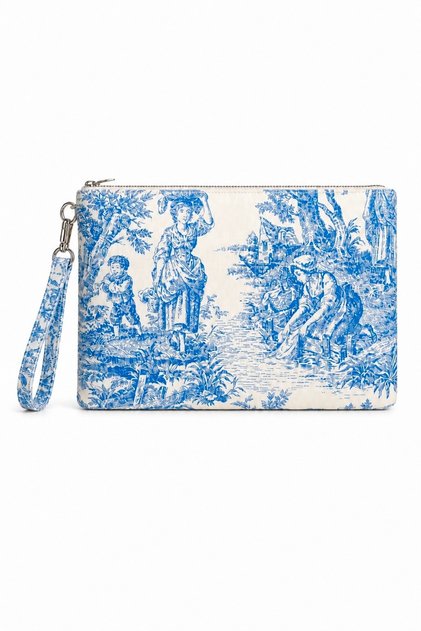Toile De Jouy Clutch Portfolio Bag Tablet Compatible