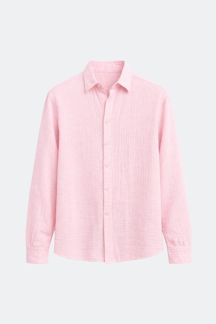 Dokulu Pamuklu Oversize Gömlek Pembe