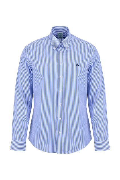 Mavi-Beyaz Erkek Düğmeli Slim Fit Çizgili Gömlek BBSS26MSH011