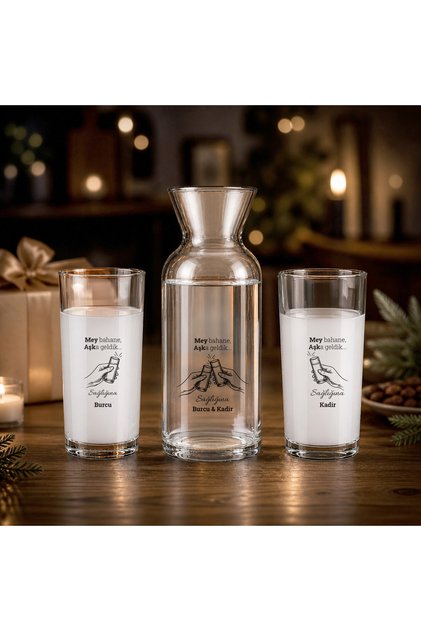 Kişiye Özel Rakı Seti – 2 Adet Rakı Bardağı + Cam Karaf – Hediye Seti