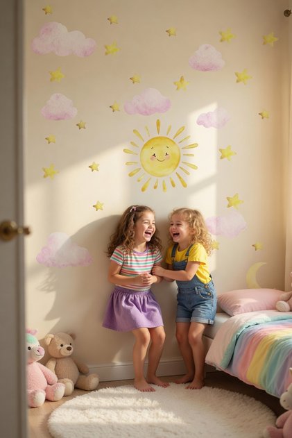 Watercolor Sun Clouds Stars And Moon Wall Sticker Set
