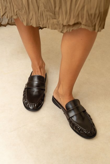 Loafer 2601 - Open Back Gathered Bitter Brown Women's Loafer