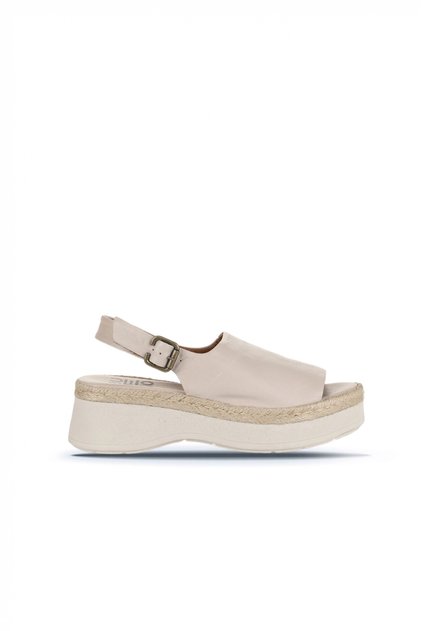 Beige Leather Women's Flat Sandals 01Wy8208