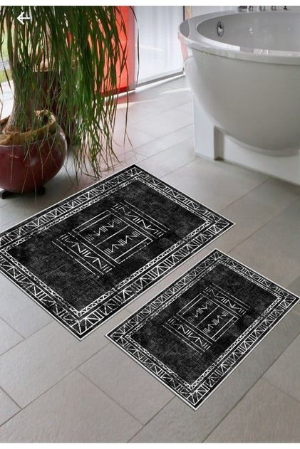 Non-Slip Base Washable 2 Piece 60x100 - 50x60 Bathroom Carpet Mat Toilet Seat Set