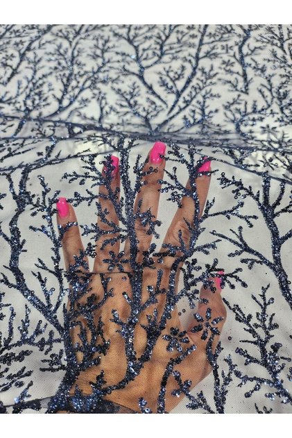 Cupon 5 m Tulle Bleumarin cu Paiete și Glitter pentru Rochii Elegante