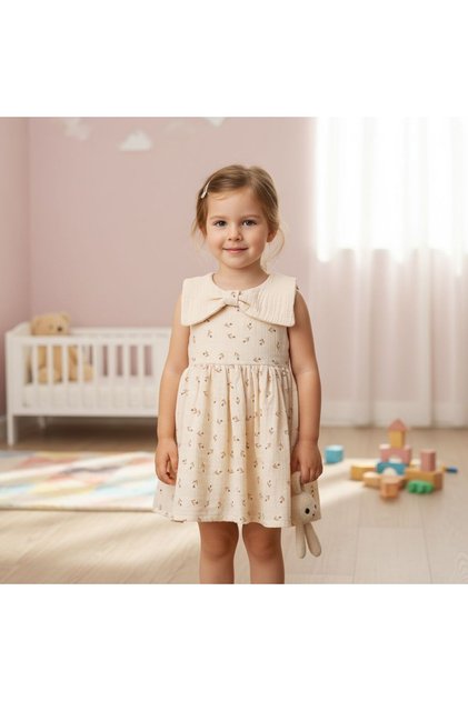 Organic Muslin Tulip Printed Dress with Collar Detail Trendy Style for the Holidays