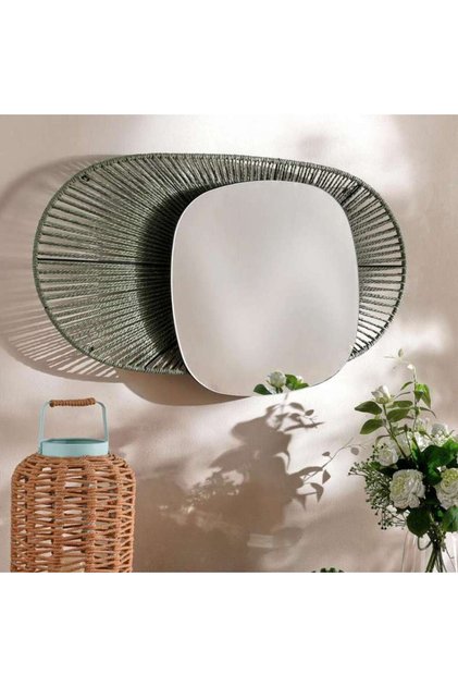 Mio Paper Rope Decorative Wall Mirror 47x6x80cm - Green