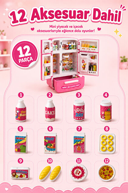 Ogi Mogi Toys Işıklı ve Sesli Çok Kapılı Buzdolabı – 11 Aksesuarlı