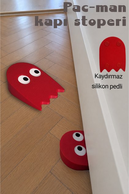 Kırmızı Pacman Dekoratif Kapı Stoperi Silikon Pedli Kapı Altı Tutucu