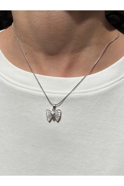 Women's Silver Color Bow Necklace