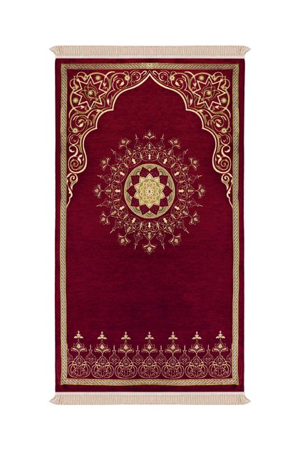 Burgundy Mandala Pattern Embossed Special Woven Prayer Rug