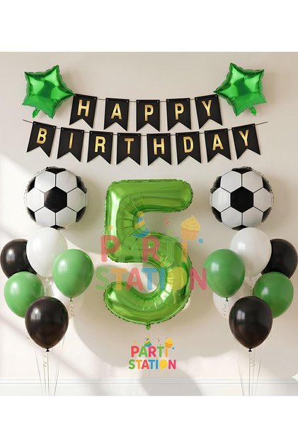 Football Match Concept Green Number 5 Years Balloon Football Concept Green Party Birthday Balloon Set