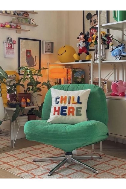 Chill Here Written Punch Embroidered Throw Pillow Cover - 43X43Cm - Punch Embroidered Throw Pillow Cover
