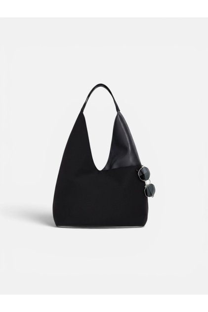 Τσάντα ώμου με μαγνήτη New Season Black Stella διπλής όψης από σουέτ και τεχνητό δέρμα