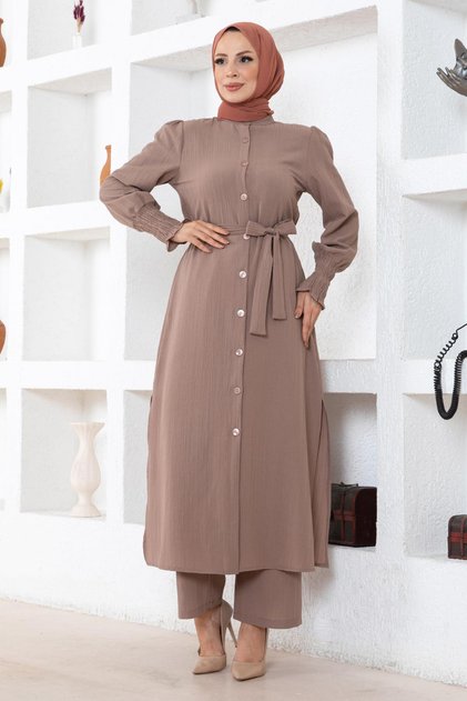 Slit Detailed Suit Mink 19233