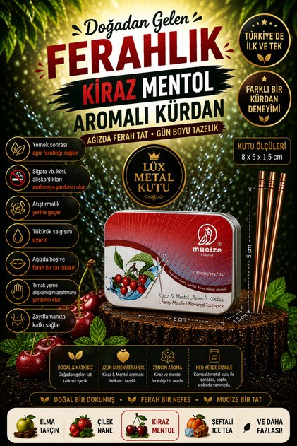 Kiraz Mentol Aromalı Kürdan Lüx Metal Kutu