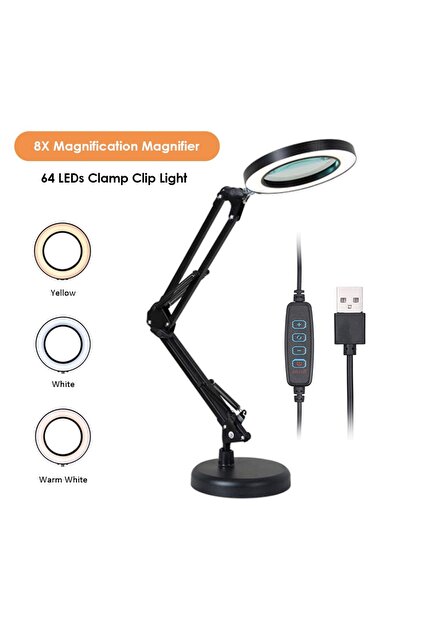 Led Işıklı Masa Üstü Büyüteç Çalışma Büyüteci ii renk ayarlanabilir lamba sarı ve beyaz
