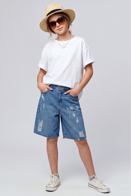 High Waist Denim Bermuda Jeans Comfortable Fit Pocket Girls Shorts