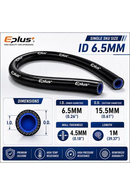 I D 6.5MM Universal 1 Meter Black 4-Ply Silicone Tubing Hose Car Vacuum Line Flexible Engine Heat Re