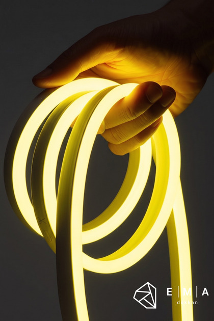 5 Metre 12V Neon Led Şerit Limon Sarısı Neon Led Prize Tak Çalıştır Anahtarlı 1.5M Fişli Aydınlatma