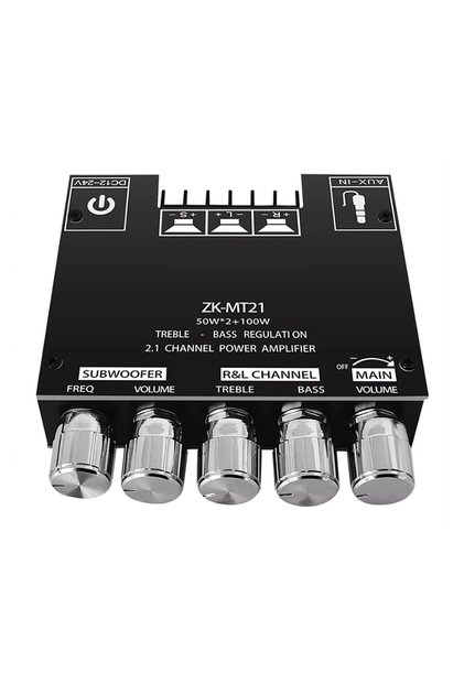 black Audio Amplifier Board 2.1 Channel 50W X 2 +100W Subwoofer Power Amp with BT5.0 and AUX Inputs