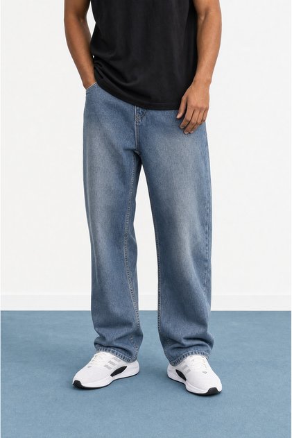 Men's Washed Baggy Pants Dark Blue