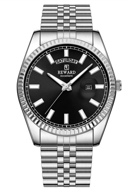 Rwa147113 Black Dial Serrated Bezel Day and Date Display Steel Men's Watch