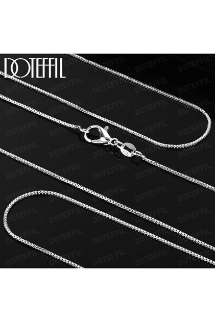 40cm 1PCS DOTEFFIL 925 Sterling Silver 1MM Box Chain Necklace 1/5/10pcs/Lot 16-30 Inch For Woman Man