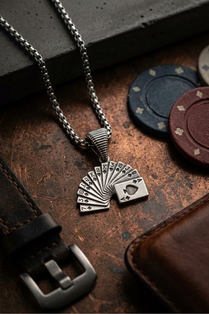Playing Cards Handcrafted Stainless Steel Chain Men Necklace
