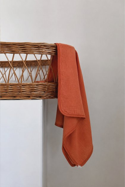 Lace Embroidered Tekkat Organic Muslin Blanket 100X100 cm +/- 3 cm Rust