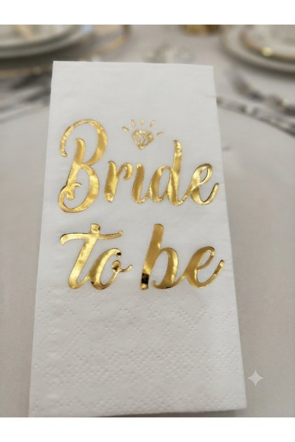 Bride to Be Gold Foil White Napkins 33X33 cm 16 Pieces Are Shipped in Square or Rectangular Shape Depending on Stock Availability.