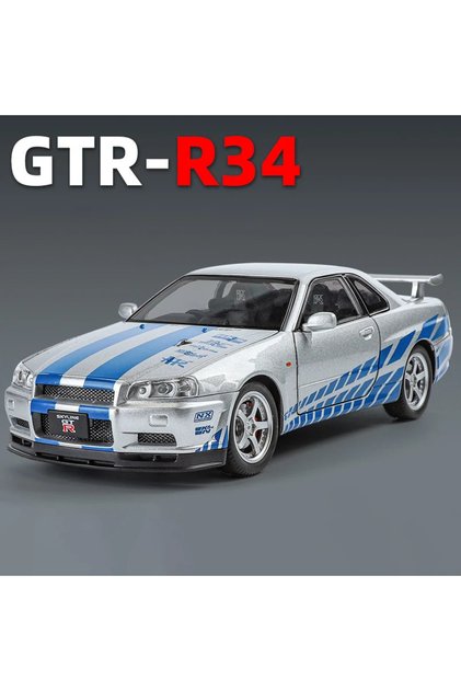 SLIVER 1:24 Scale Car Nissan Skyline GTR-R34 Alloy Vehicle Model Diecast Metal Fast&Furious Collecti
