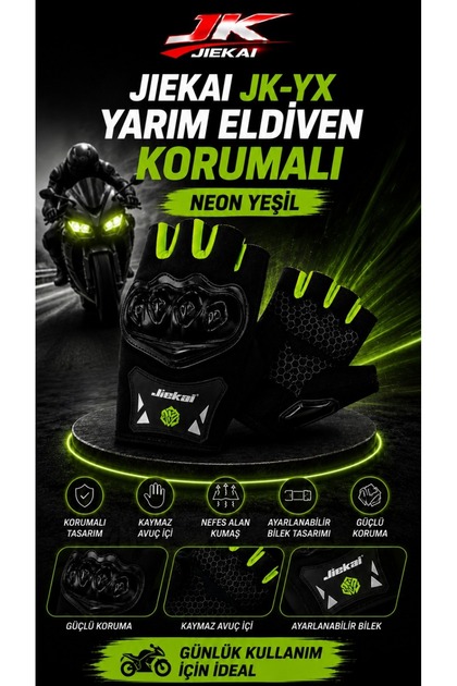 Jiekai JİEKAİ JK-YX YARIM ELDİVEN KORUMALI * NEON YEŞİL * TAM