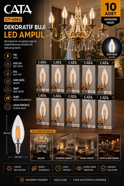 CT-4063 Düz Led Buji (Günışığı) 10'lu Paket