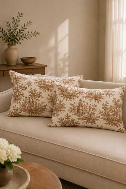 Coffee Duck Fabric French Peasants Patterned Decorative Throw Pillow Cover - Dowry Set of 2
