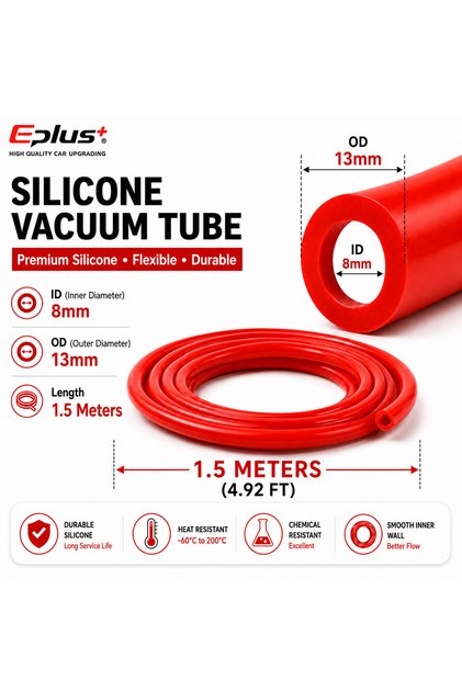 خط سيليكون عالمي EPLUS أحمر-1.5M-ID 8MM بطول 1.5 متر، أحمر أزرق أسود، مقاوم للحرارة، بقطر داخلي 3 مم - 12 مم
